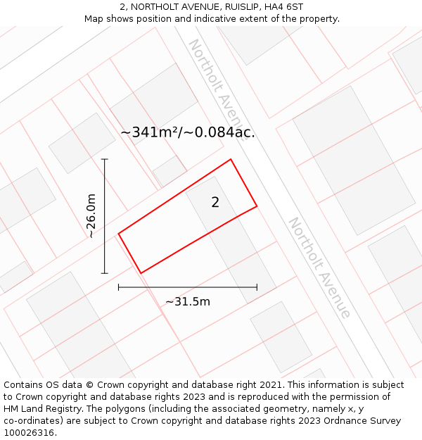 2, NORTHOLT AVENUE, RUISLIP, HA4 6ST: Plot and title map