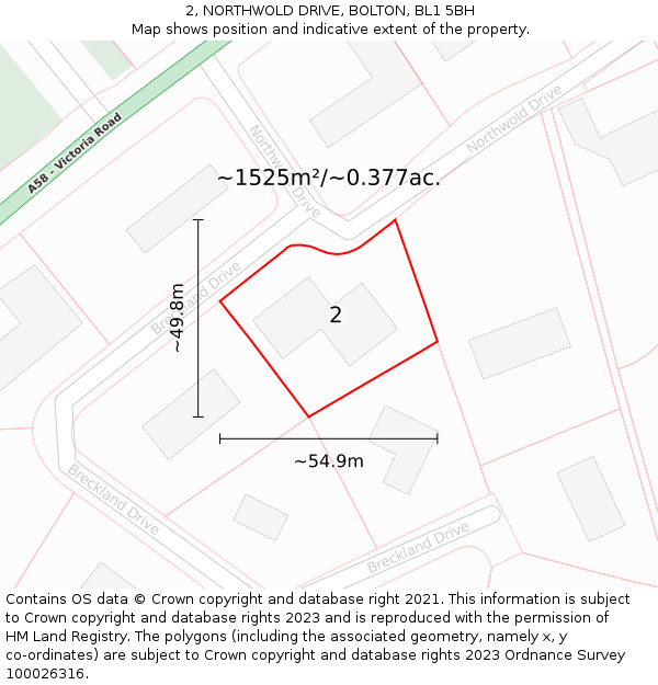 2, NORTHWOLD DRIVE, BOLTON, BL1 5BH: Plot and title map