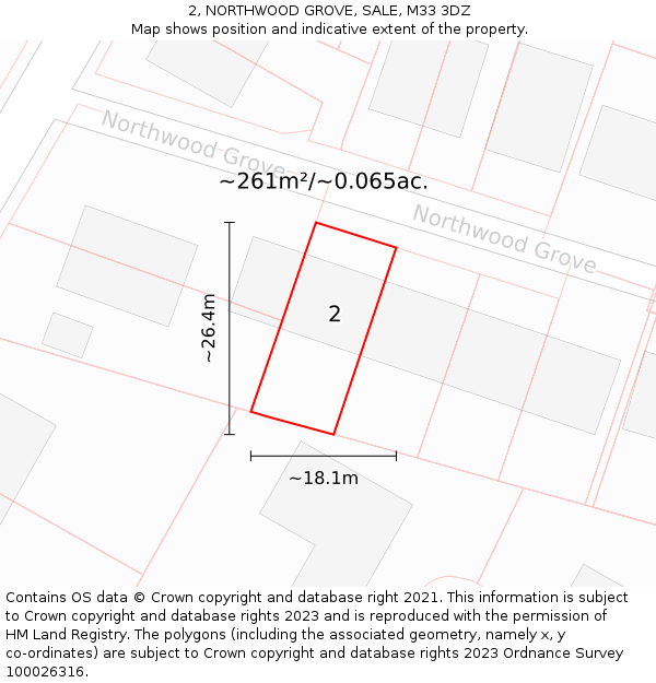 2, NORTHWOOD GROVE, SALE, M33 3DZ: Plot and title map