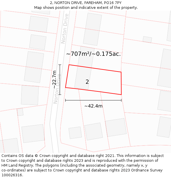 2, NORTON DRIVE, FAREHAM, PO16 7PY: Plot and title map