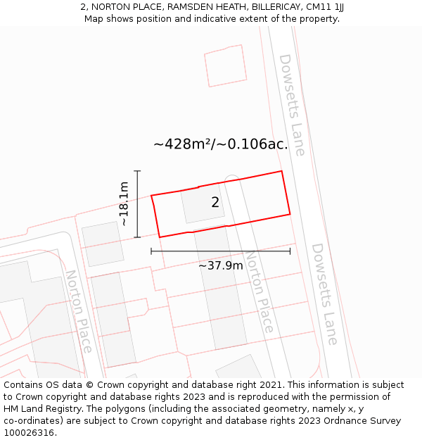 2, NORTON PLACE, RAMSDEN HEATH, BILLERICAY, CM11 1JJ: Plot and title map