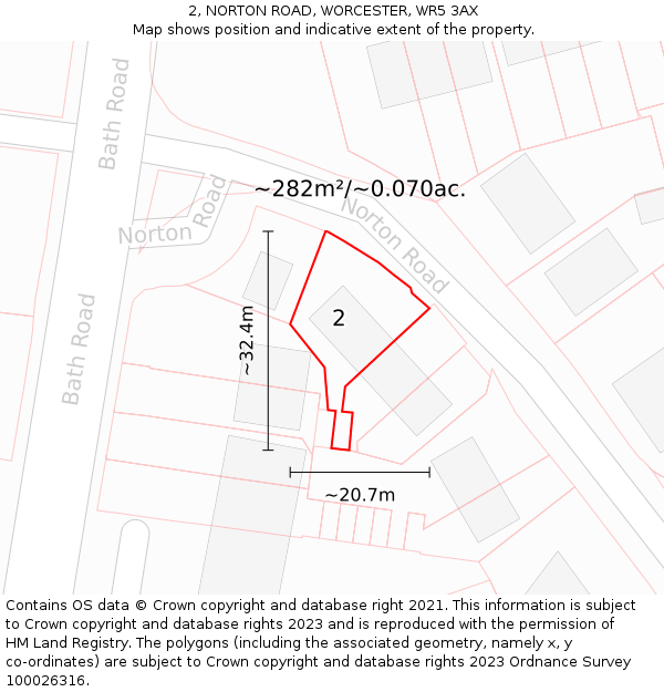 2, NORTON ROAD, WORCESTER, WR5 3AX: Plot and title map