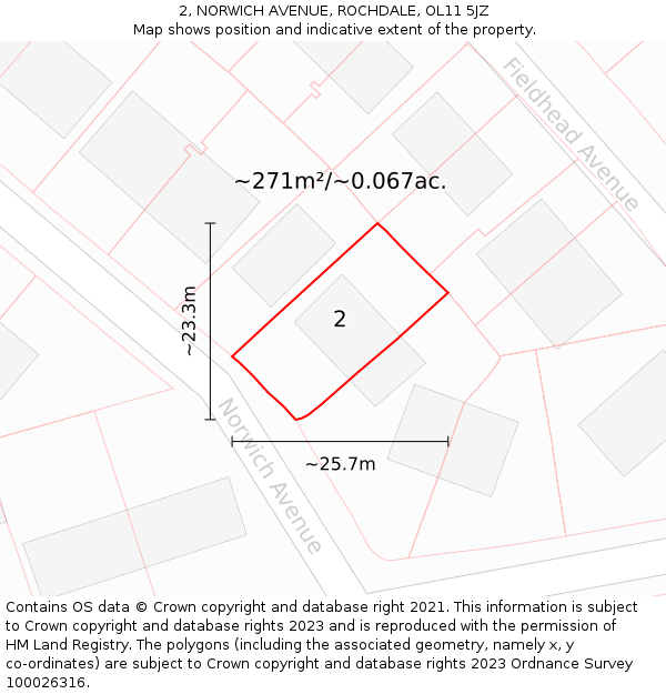 2, NORWICH AVENUE, ROCHDALE, OL11 5JZ: Plot and title map