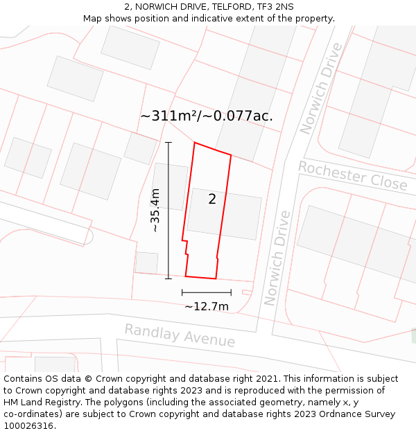 2, NORWICH DRIVE, TELFORD, TF3 2NS: Plot and title map