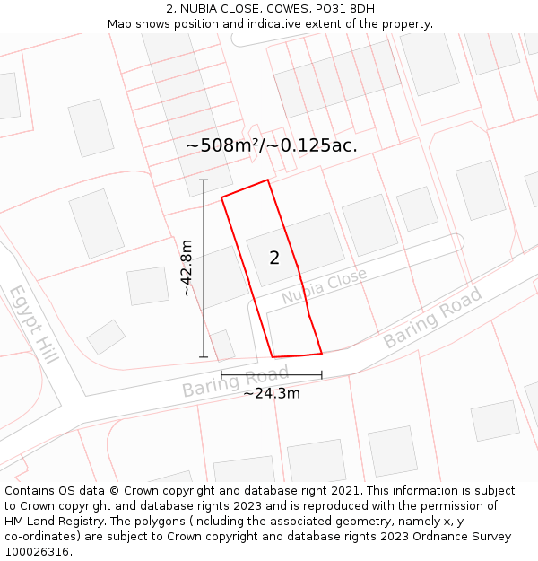 2, NUBIA CLOSE, COWES, PO31 8DH: Plot and title map