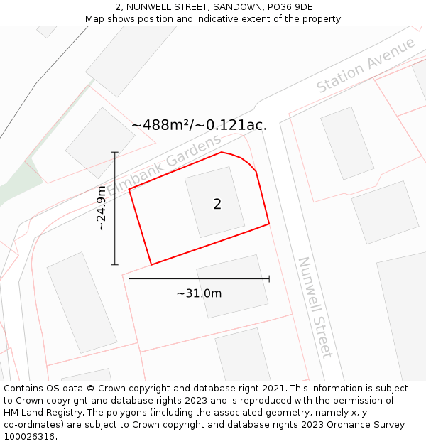 2, NUNWELL STREET, SANDOWN, PO36 9DE: Plot and title map