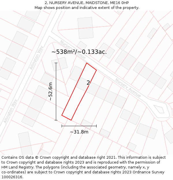 2, NURSERY AVENUE, MAIDSTONE, ME16 0HP: Plot and title map