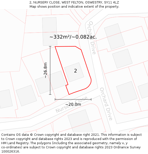 2, NURSERY CLOSE, WEST FELTON, OSWESTRY, SY11 4LZ: Plot and title map