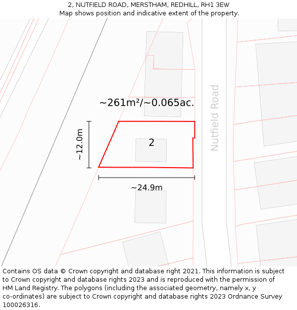 2, NUTFIELD ROAD, MERSTHAM, REDHILL, RH1 3EW: Plot and title map