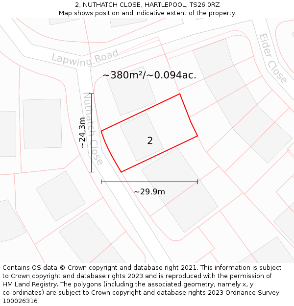 2, NUTHATCH CLOSE, HARTLEPOOL, TS26 0RZ: Plot and title map