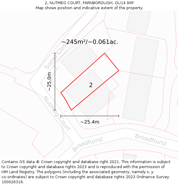 2, NUTMEG COURT, FARNBOROUGH, GU14 9XP: Plot and title map