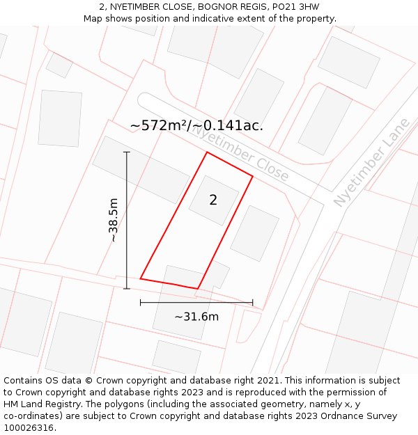 2, NYETIMBER CLOSE, BOGNOR REGIS, PO21 3HW: Plot and title map