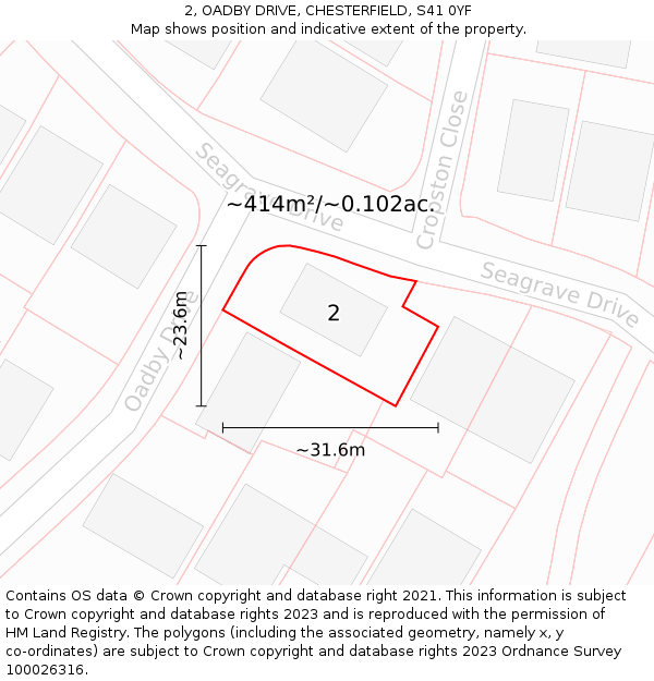 2, OADBY DRIVE, CHESTERFIELD, S41 0YF: Plot and title map