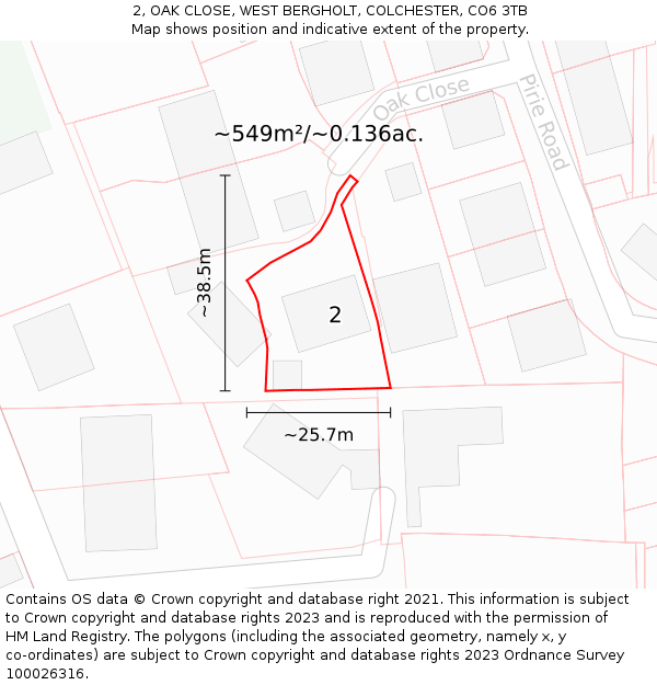 2, OAK CLOSE, WEST BERGHOLT, COLCHESTER, CO6 3TB: Plot and title map