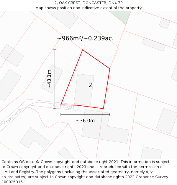 2, OAK CREST, DONCASTER, DN4 7PJ: Plot and title map