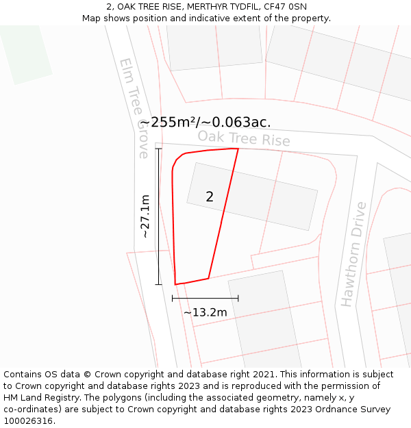 2, OAK TREE RISE, MERTHYR TYDFIL, CF47 0SN: Plot and title map