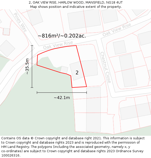 2, OAK VIEW RISE, HARLOW WOOD, MANSFIELD, NG18 4UT: Plot and title map