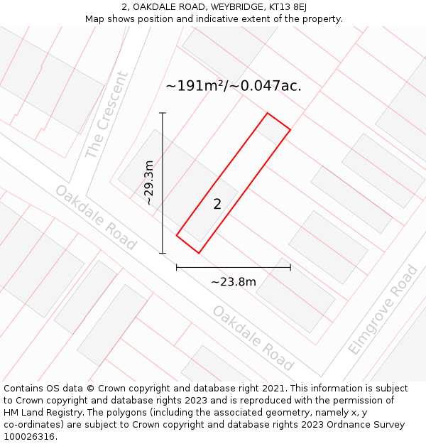 2, OAKDALE ROAD, WEYBRIDGE, KT13 8EJ: Plot and title map