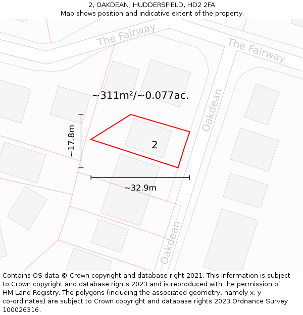 2, OAKDEAN, HUDDERSFIELD, HD2 2FA: Plot and title map