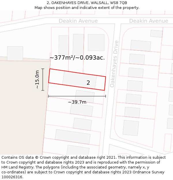 2, OAKENHAYES DRIVE, WALSALL, WS8 7QB: Plot and title map