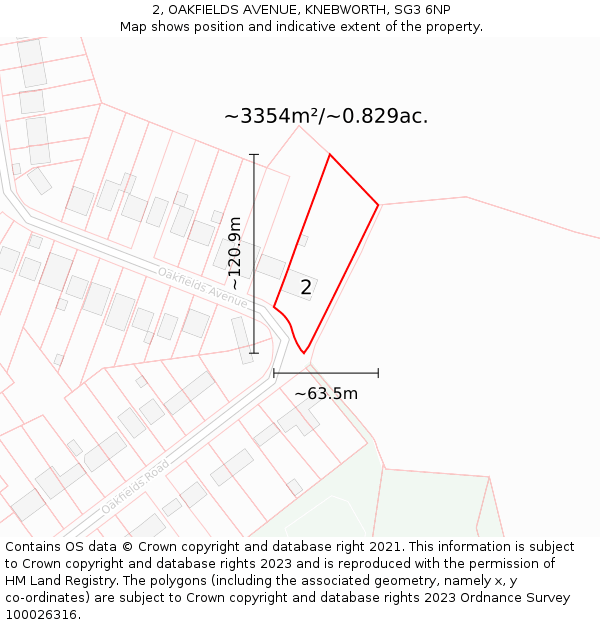 2, OAKFIELDS AVENUE, KNEBWORTH, SG3 6NP: Plot and title map