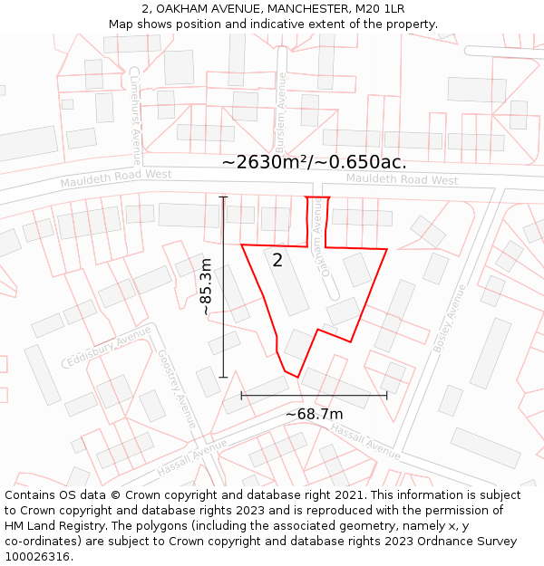 2, OAKHAM AVENUE, MANCHESTER, M20 1LR: Plot and title map