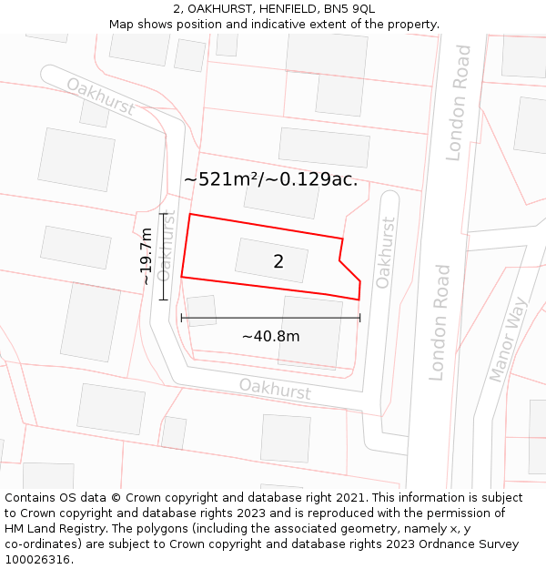 2, OAKHURST, HENFIELD, BN5 9QL: Plot and title map