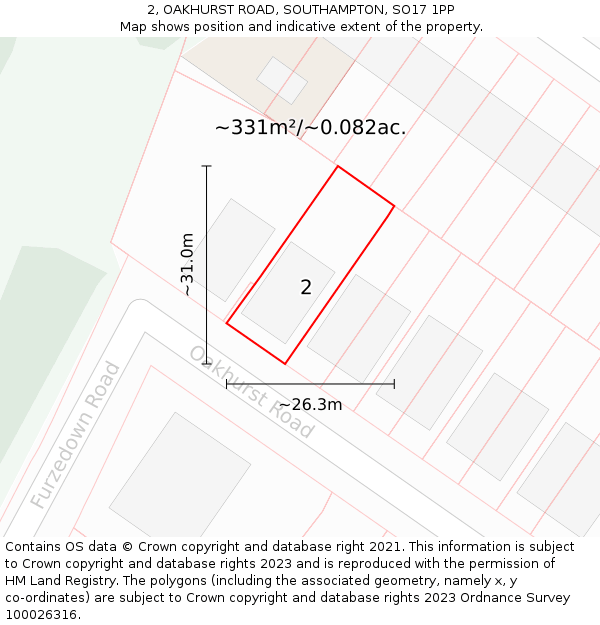 2, OAKHURST ROAD, SOUTHAMPTON, SO17 1PP: Plot and title map