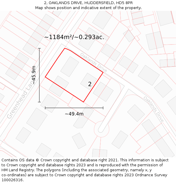 2, OAKLANDS DRIVE, HUDDERSFIELD, HD5 8PR: Plot and title map