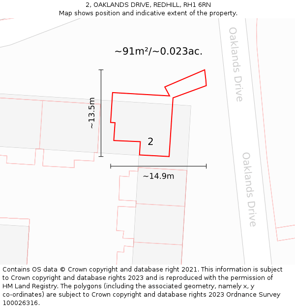 2, OAKLANDS DRIVE, REDHILL, RH1 6RN: Plot and title map