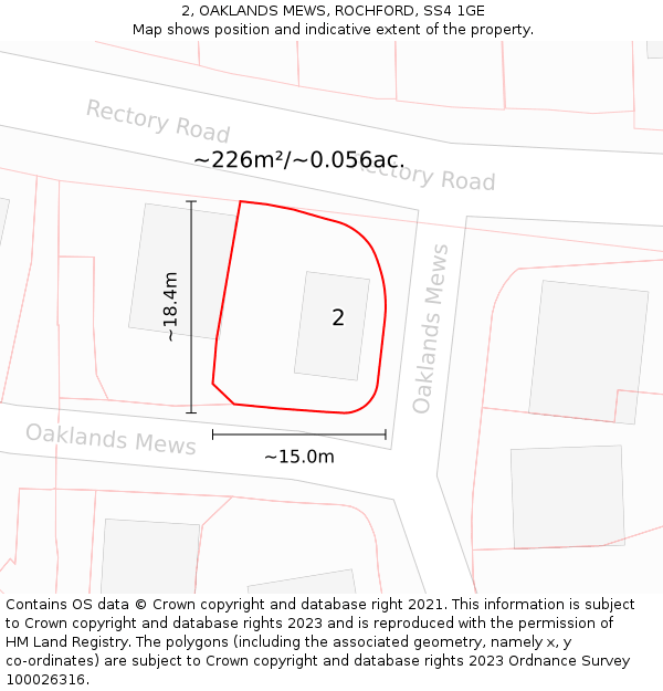 2, OAKLANDS MEWS, ROCHFORD, SS4 1GE: Plot and title map