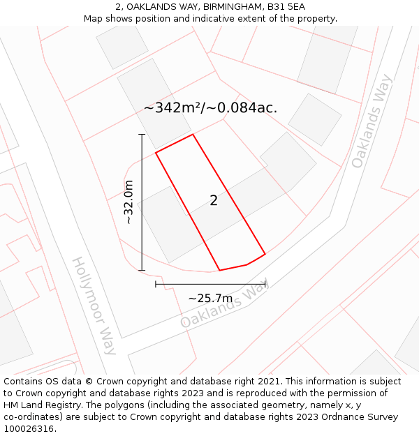 2, OAKLANDS WAY, BIRMINGHAM, B31 5EA: Plot and title map