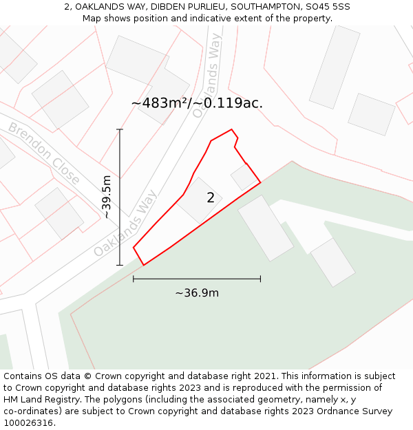 2, OAKLANDS WAY, DIBDEN PURLIEU, SOUTHAMPTON, SO45 5SS: Plot and title map