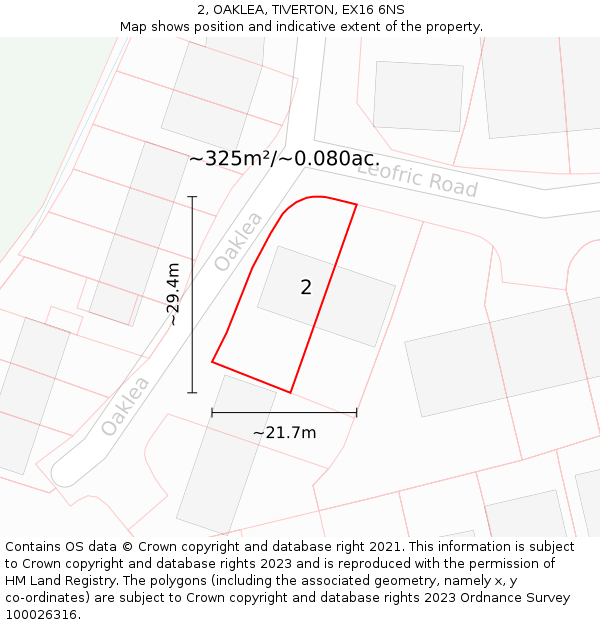 2, OAKLEA, TIVERTON, EX16 6NS: Plot and title map