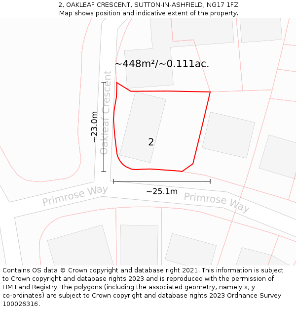 2, OAKLEAF CRESCENT, SUTTON-IN-ASHFIELD, NG17 1FZ: Plot and title map