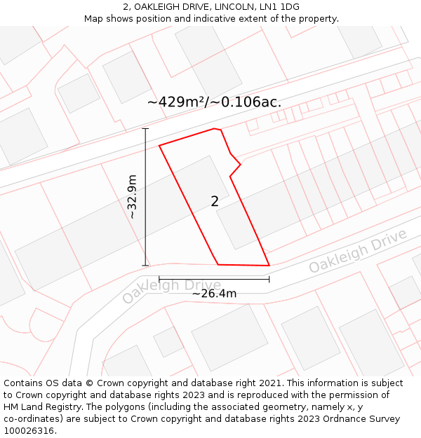 2, OAKLEIGH DRIVE, LINCOLN, LN1 1DG: Plot and title map
