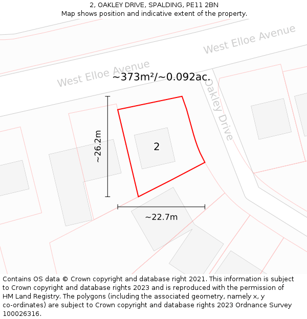 2, OAKLEY DRIVE, SPALDING, PE11 2BN: Plot and title map