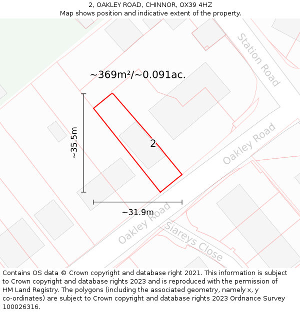 2, OAKLEY ROAD, CHINNOR, OX39 4HZ: Plot and title map