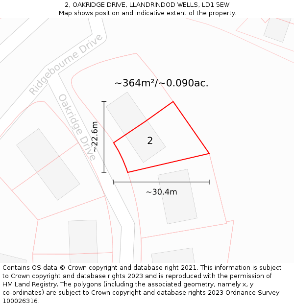 2, OAKRIDGE DRIVE, LLANDRINDOD WELLS, LD1 5EW: Plot and title map