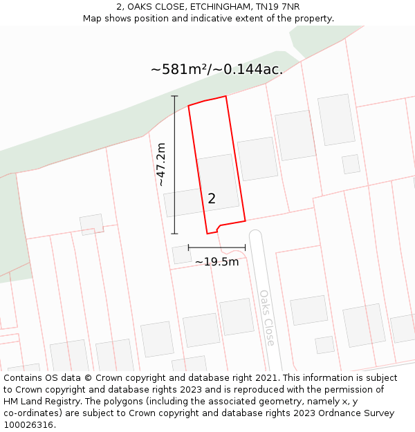 2, OAKS CLOSE, ETCHINGHAM, TN19 7NR: Plot and title map