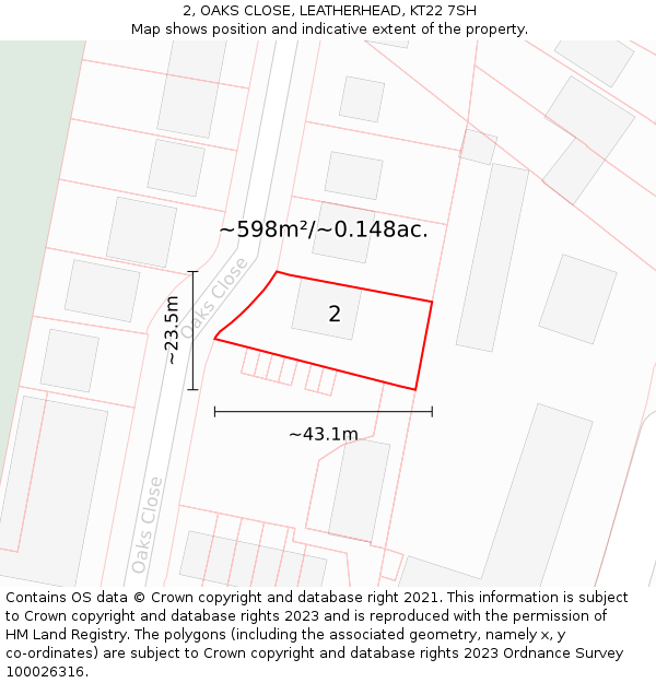 2, OAKS CLOSE, LEATHERHEAD, KT22 7SH: Plot and title map