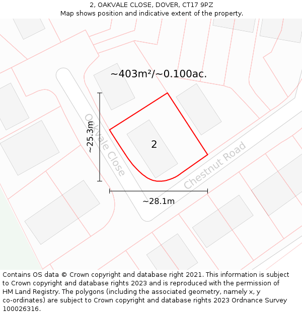 2, OAKVALE CLOSE, DOVER, CT17 9PZ: Plot and title map