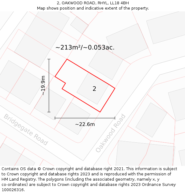 2, OAKWOOD ROAD, RHYL, LL18 4BH: Plot and title map