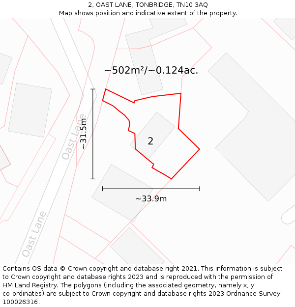 2, OAST LANE, TONBRIDGE, TN10 3AQ: Plot and title map