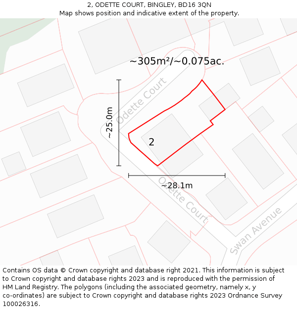 2, ODETTE COURT, BINGLEY, BD16 3QN: Plot and title map