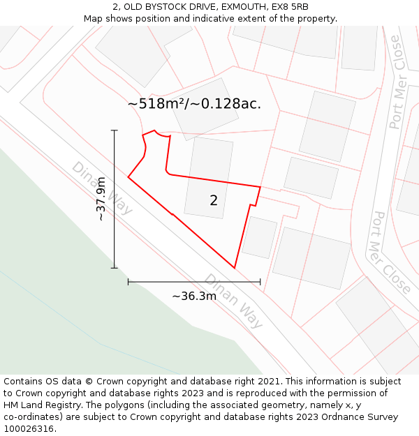 2, OLD BYSTOCK DRIVE, EXMOUTH, EX8 5RB: Plot and title map