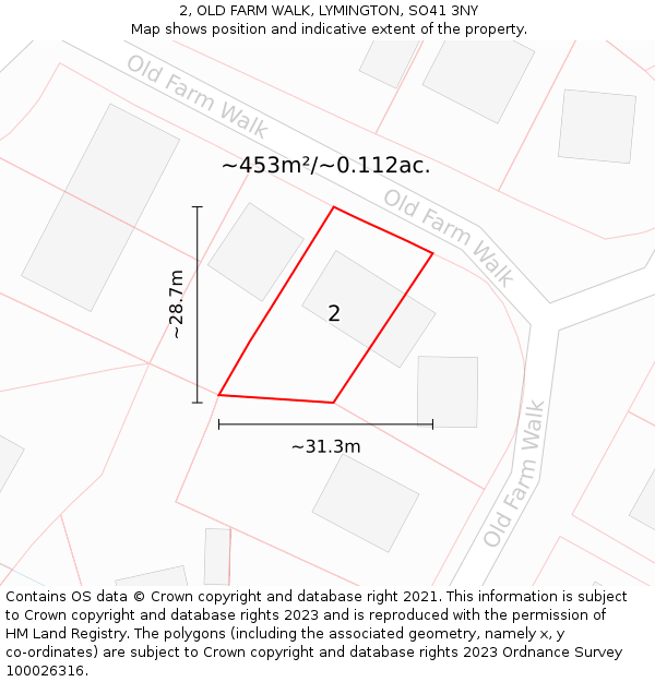 2, OLD FARM WALK, LYMINGTON, SO41 3NY: Plot and title map