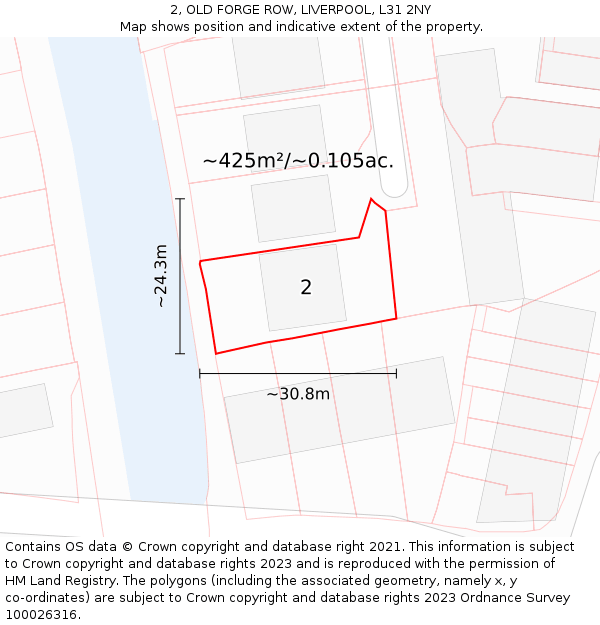 2, OLD FORGE ROW, LIVERPOOL, L31 2NY: Plot and title map