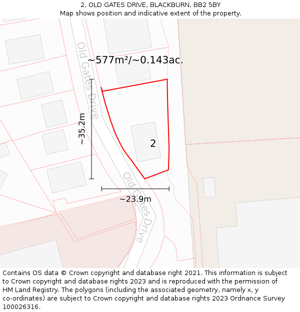 2, OLD GATES DRIVE, BLACKBURN, BB2 5BY: Plot and title map