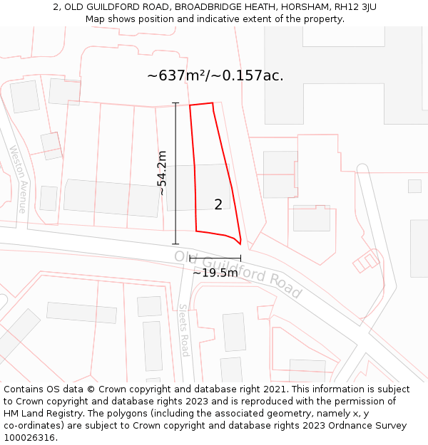 2, OLD GUILDFORD ROAD, BROADBRIDGE HEATH, HORSHAM, RH12 3JU: Plot and title map